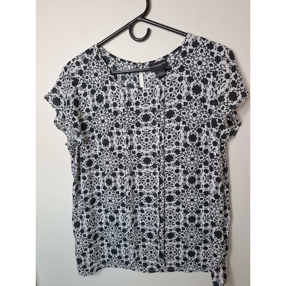 Liz Claiborne Womens Sz L short Sleeve round neck Blouse Career Business